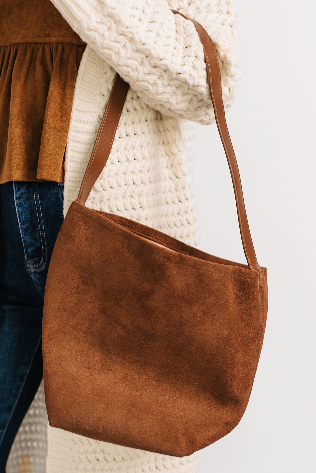 Stay With Me Faux Suede Tote Bag (Dark Brown)