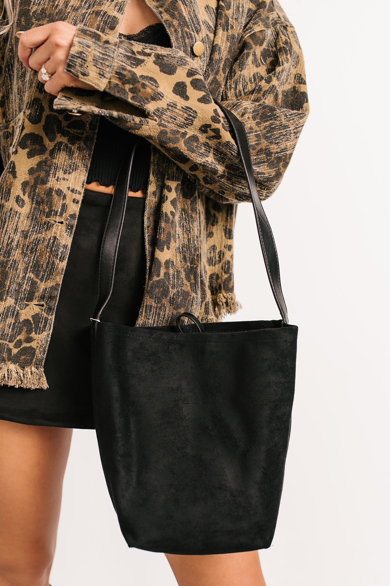 Stay With Me Faux Suede Tote Bag (Black)