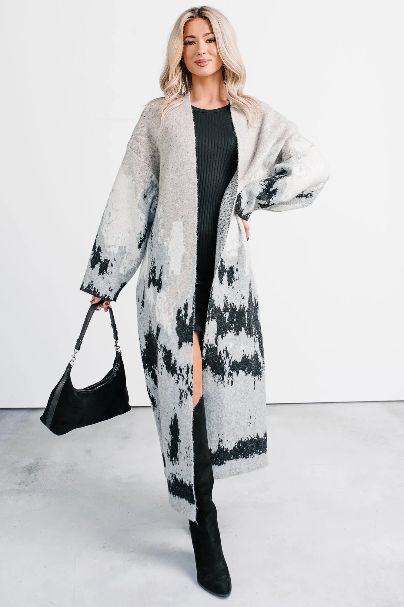 Alpine Trail Abstract Mountain Duster Cardigan (Oatmeal)