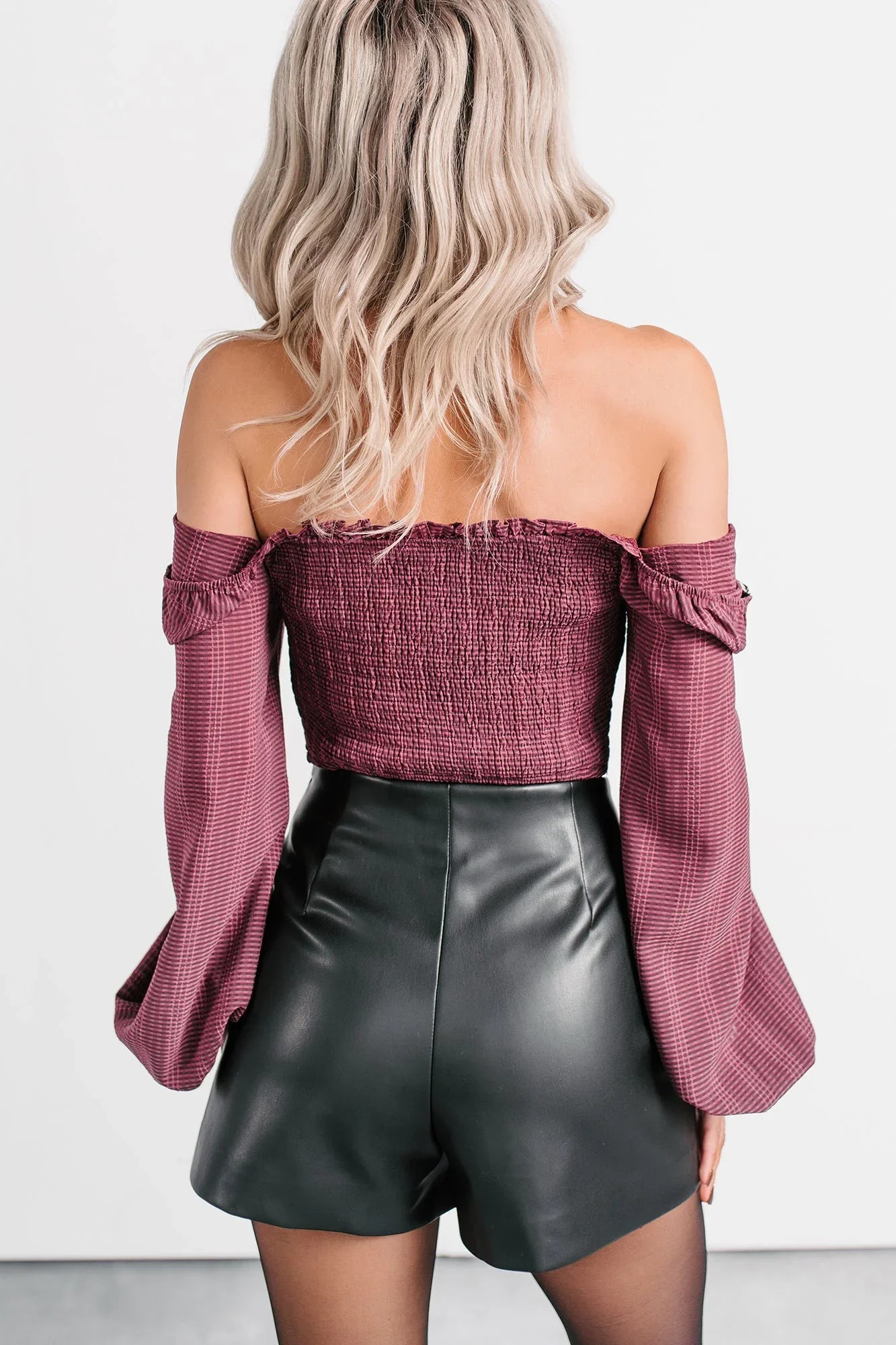 All Of My Love Corset Style Long Sleeve Top (Burgundy)