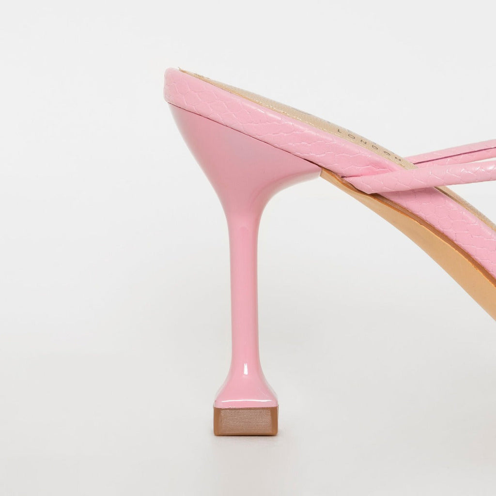 Jada Wide Fit Pink Snake Print Strappy Midi Heel Mules