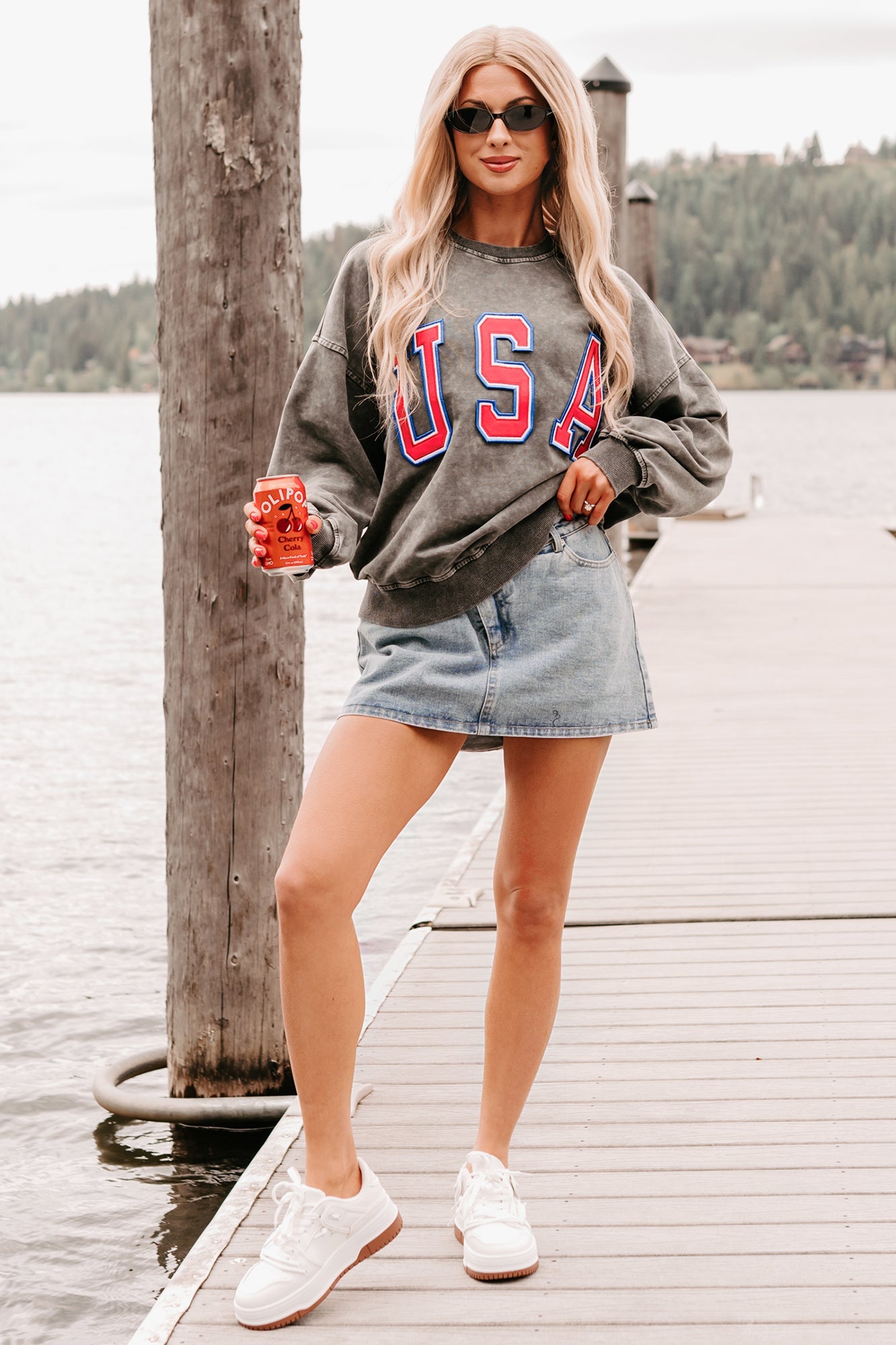 "USA" Mineral Wash Sweatshirt (Charcoal)