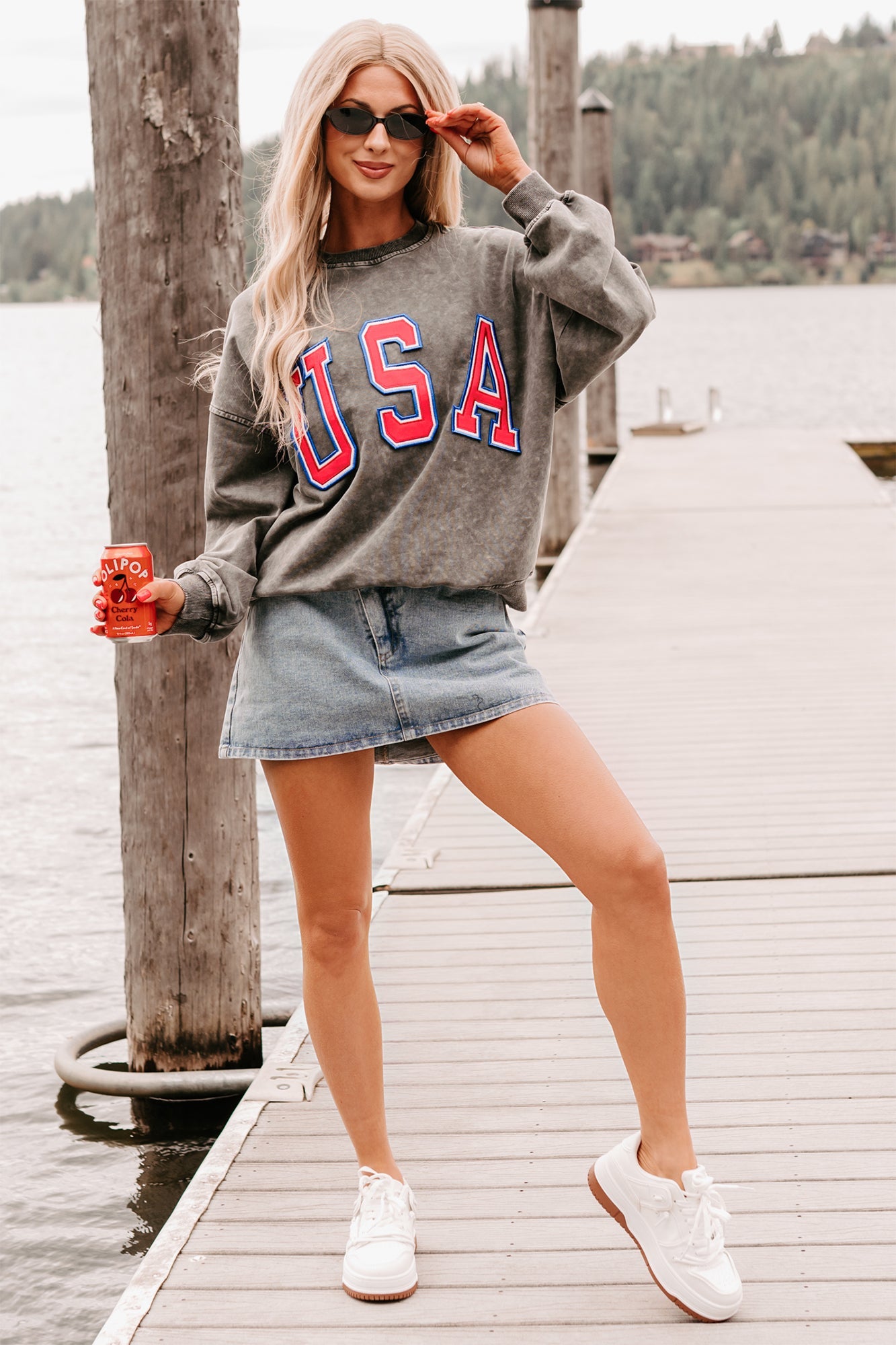 "USA" Mineral Wash Sweatshirt (Charcoal)