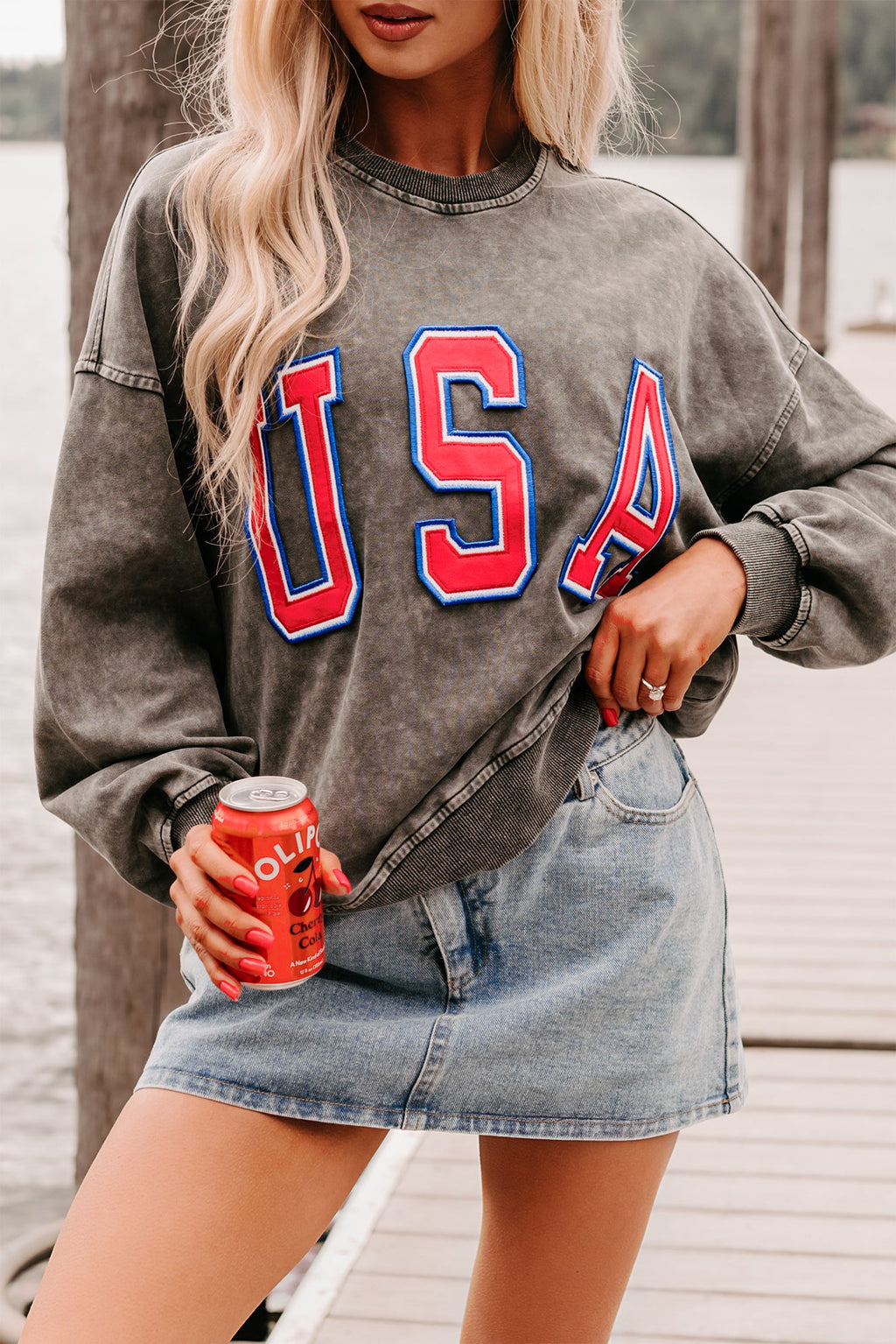 "USA" Mineral Wash Sweatshirt (Charcoal)