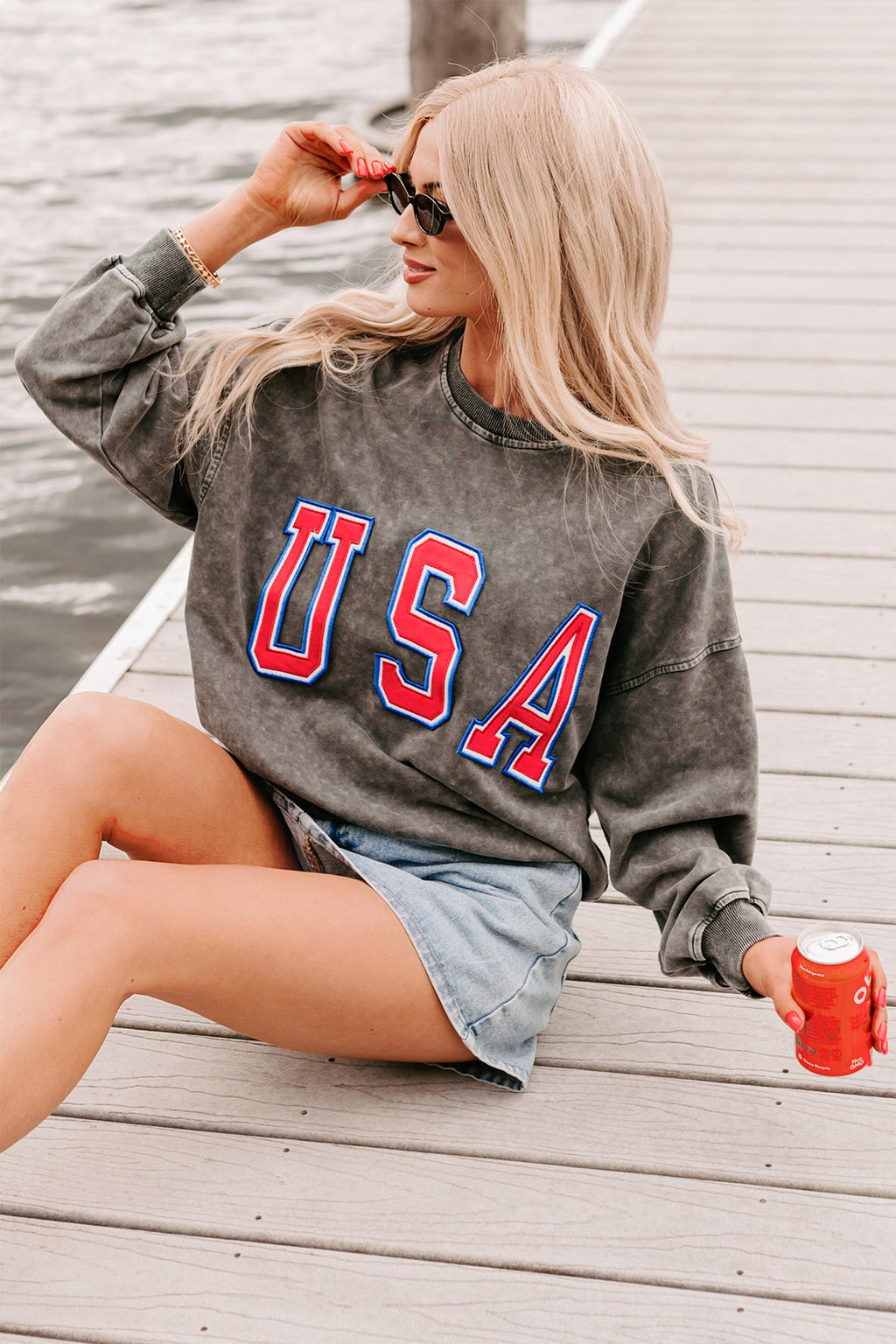 "USA" Mineral Wash Sweatshirt (Charcoal)