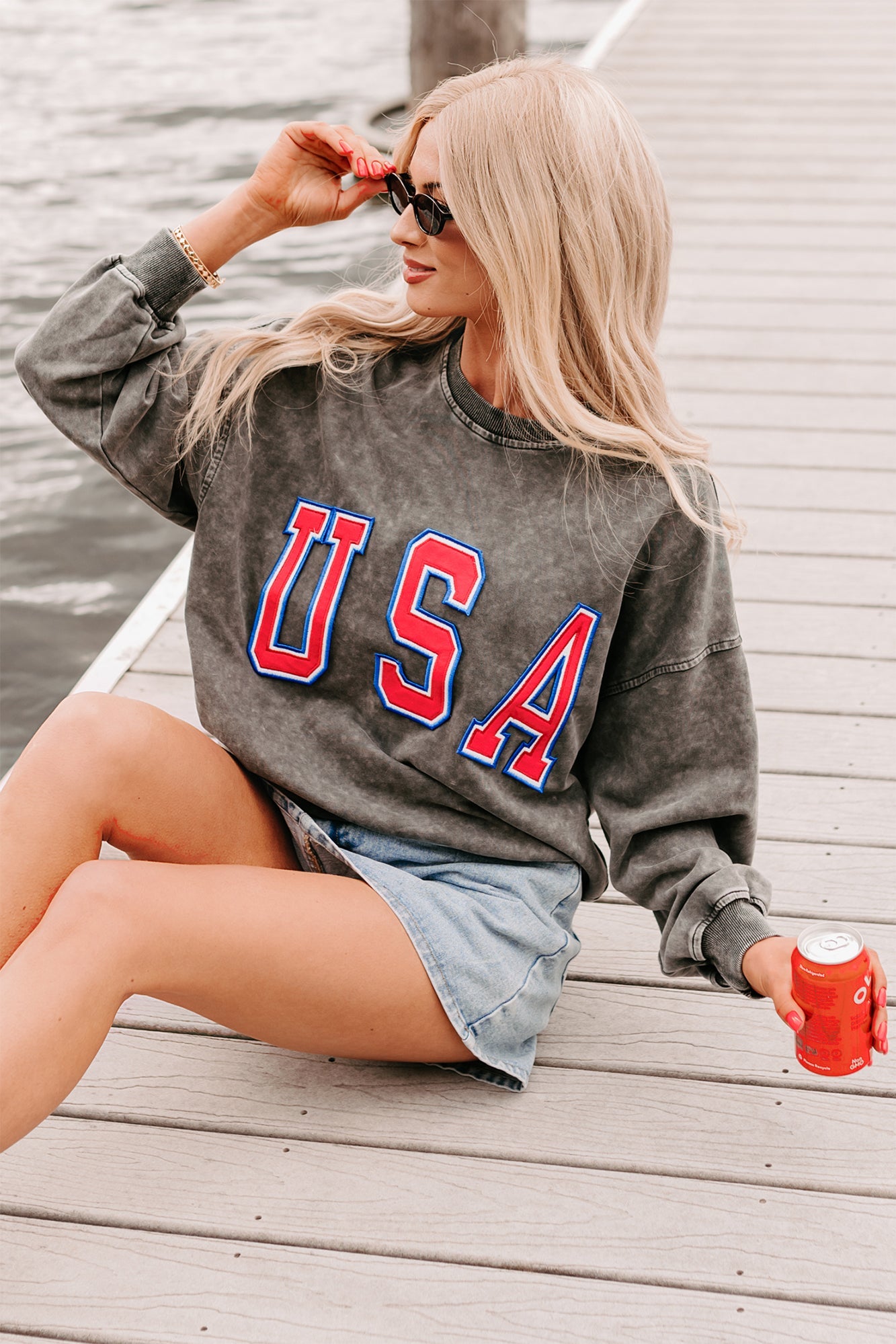 "USA" Mineral Wash Sweatshirt (Charcoal)