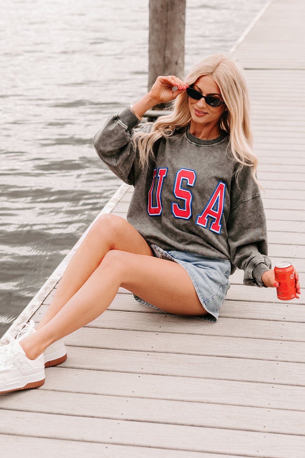 "USA" Mineral Wash Sweatshirt (Charcoal)