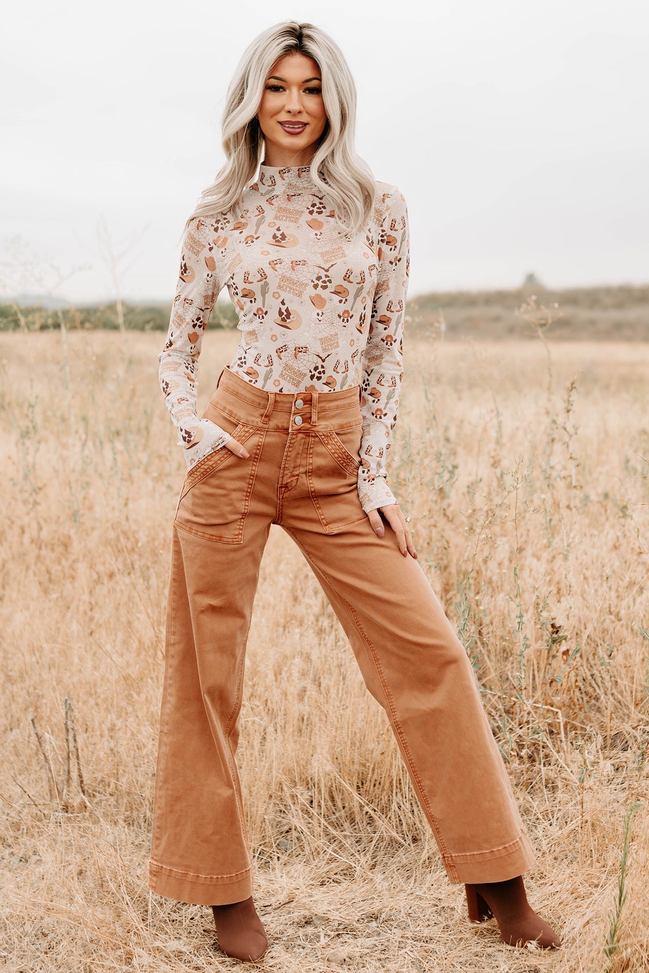 "Howdy Witch" NM Original Mesh Mock Neck Bodysuit (Howdy Witch)