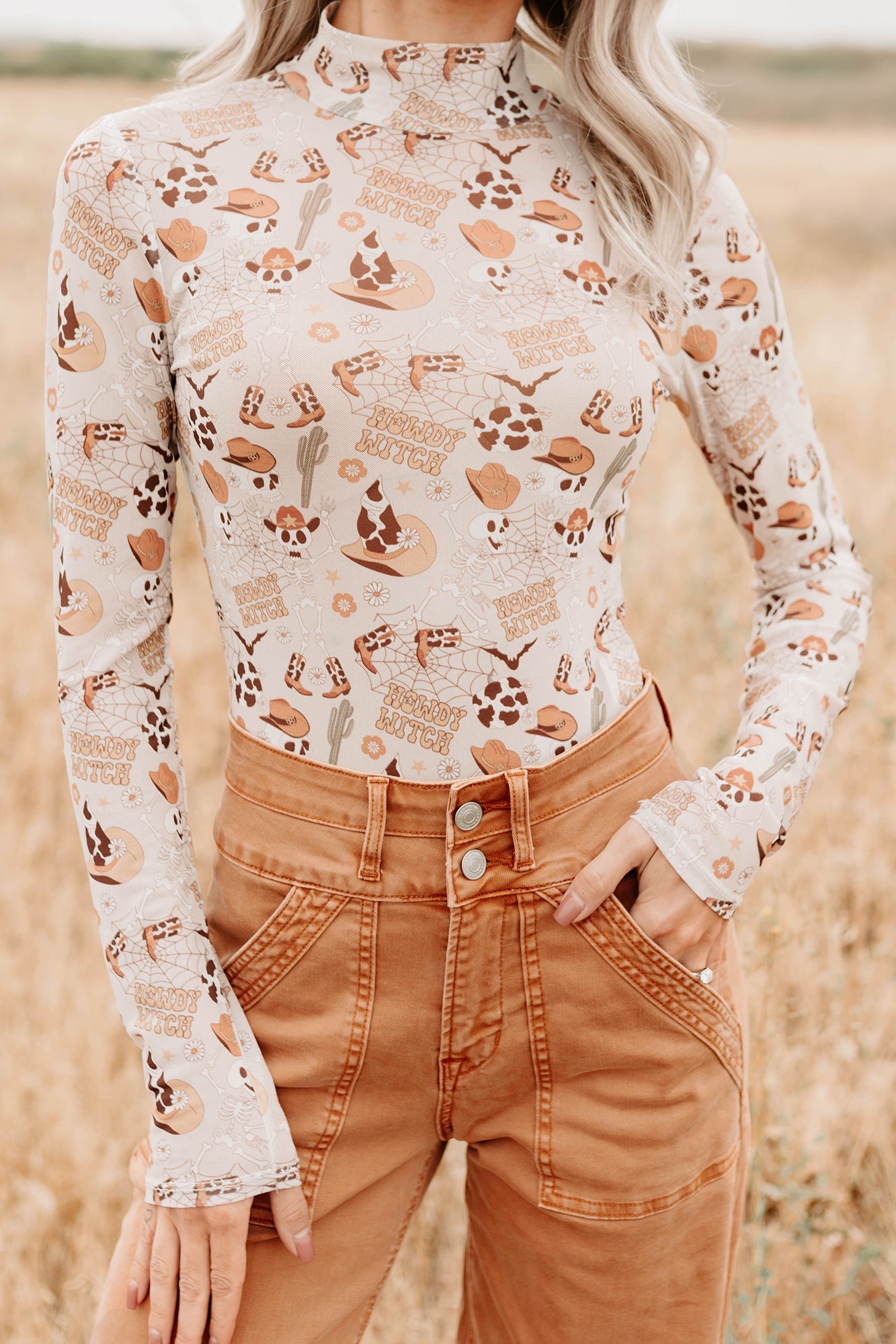 "Howdy Witch" NM Original Mesh Mock Neck Bodysuit (Howdy Witch)