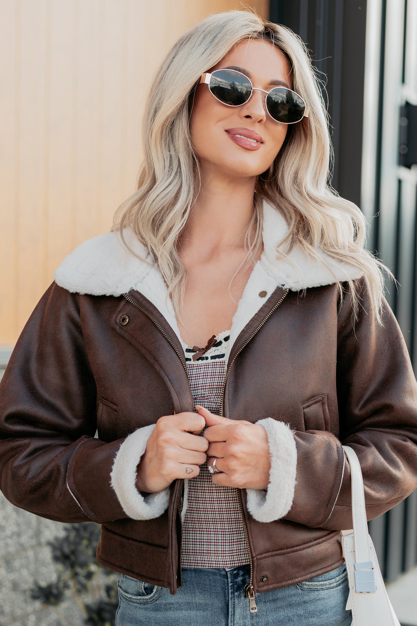 After Dark Faux Suede Fur Lined Jacket (Brown)