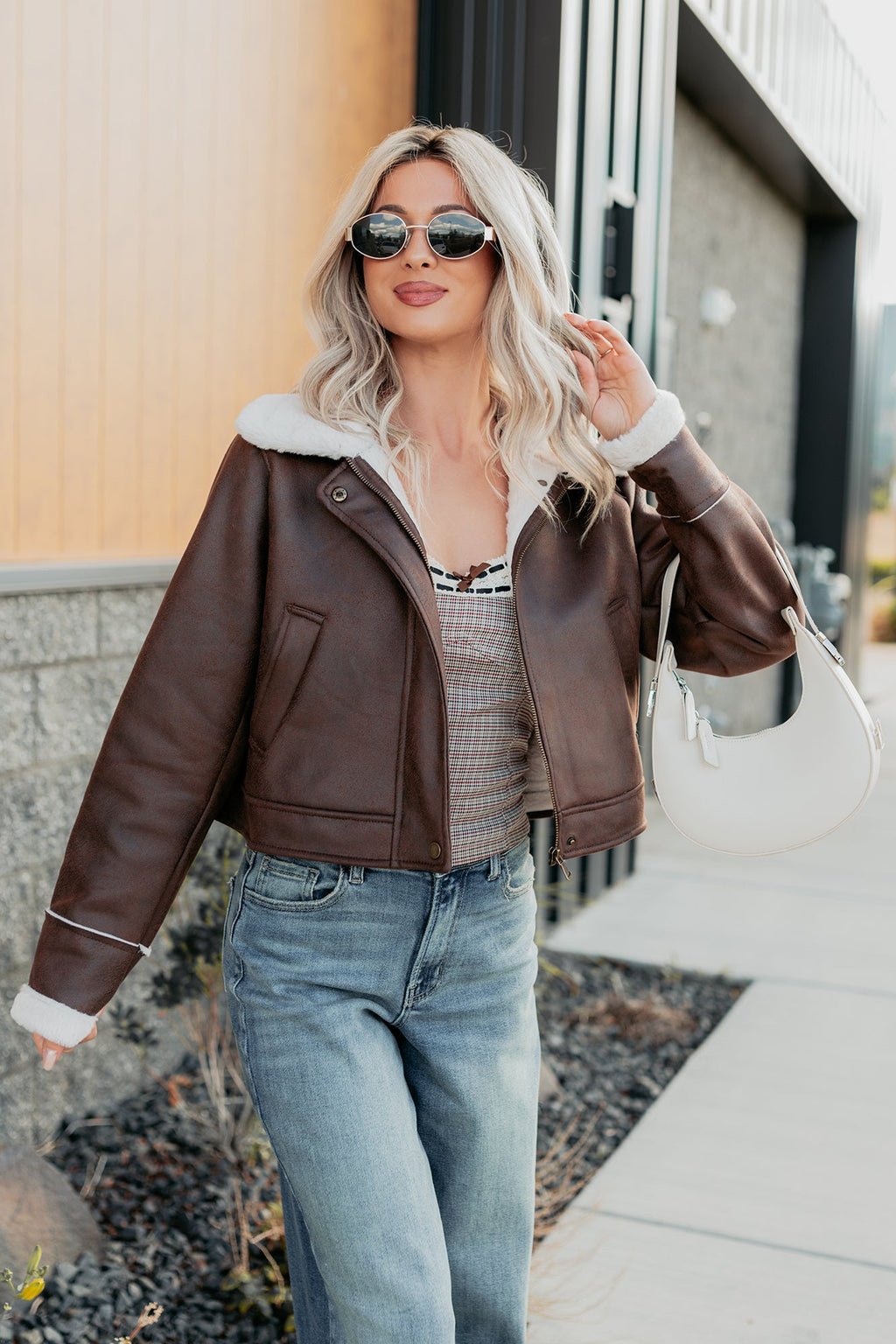 After Dark Faux Suede Fur Lined Jacket (Brown)