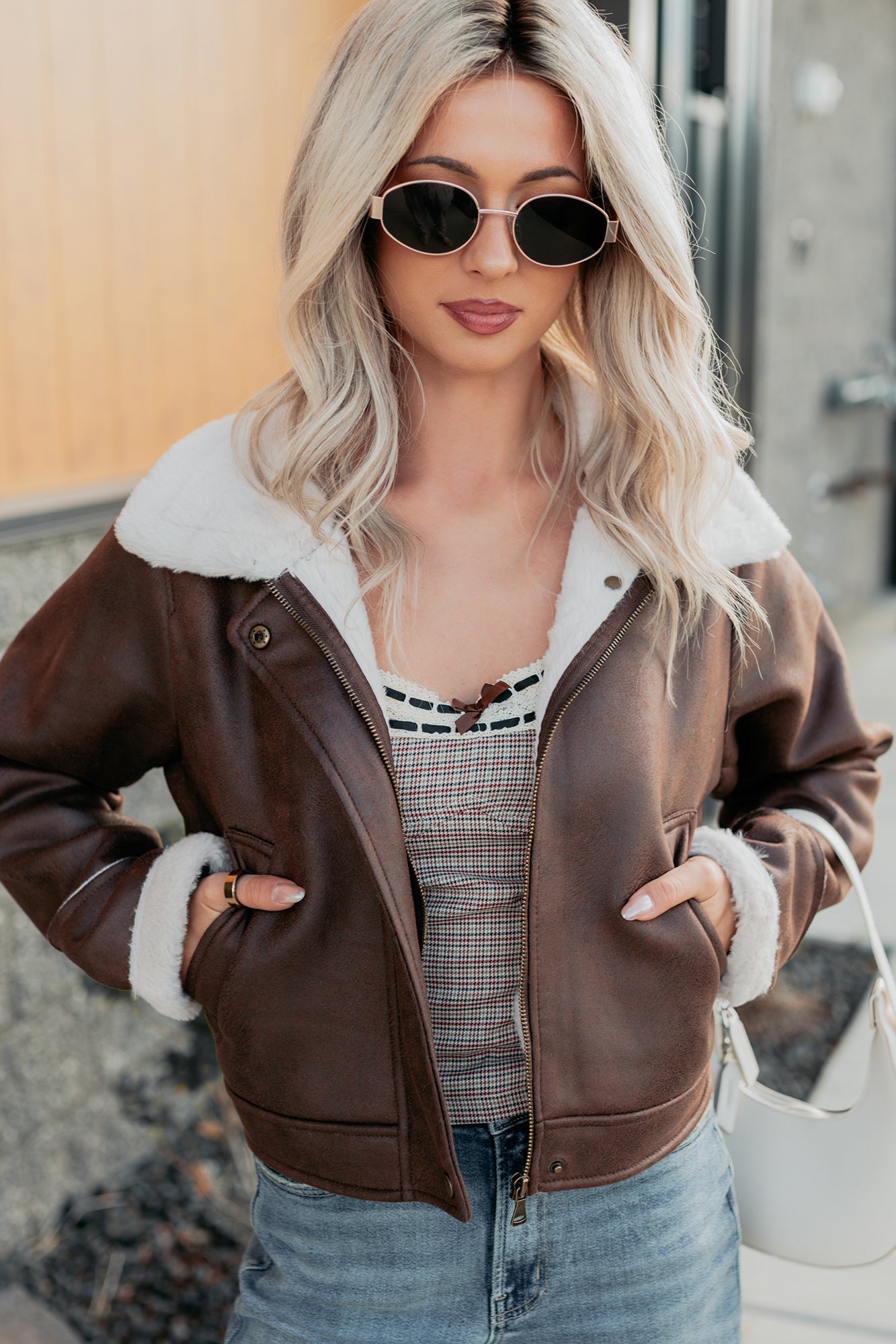 After Dark Faux Suede Fur Lined Jacket (Brown)