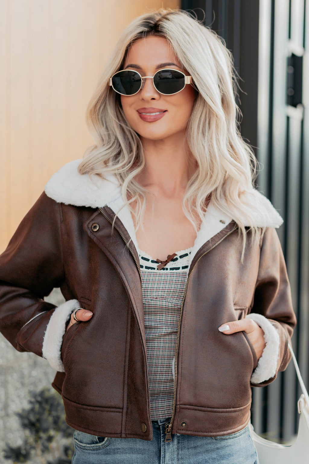 After Dark Faux Suede Fur Lined Jacket (Brown)