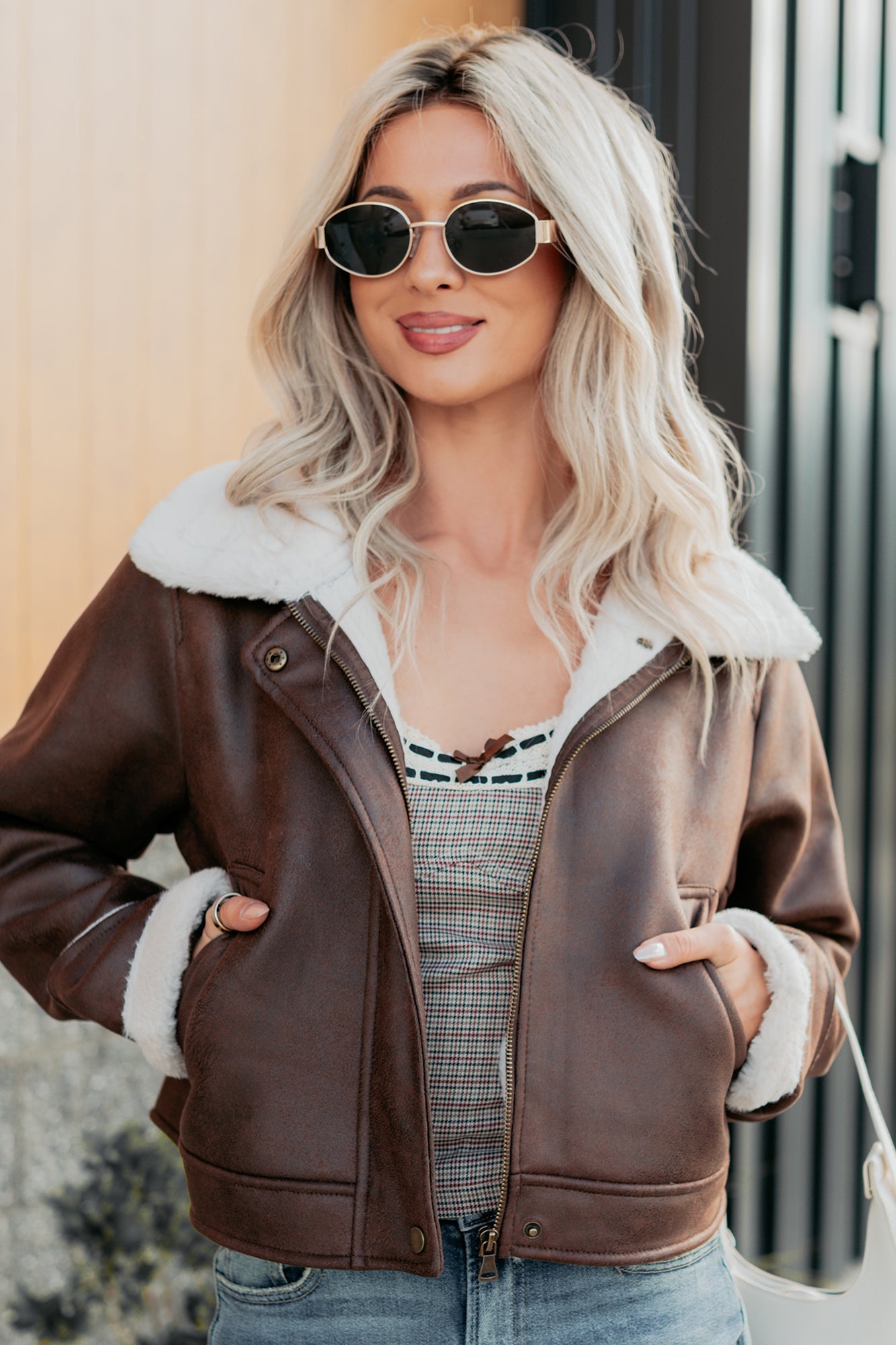 After Dark Faux Suede Fur Lined Jacket (Brown)