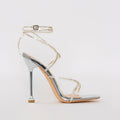 Chantel Silver Clear Diamante Strappy Heels
