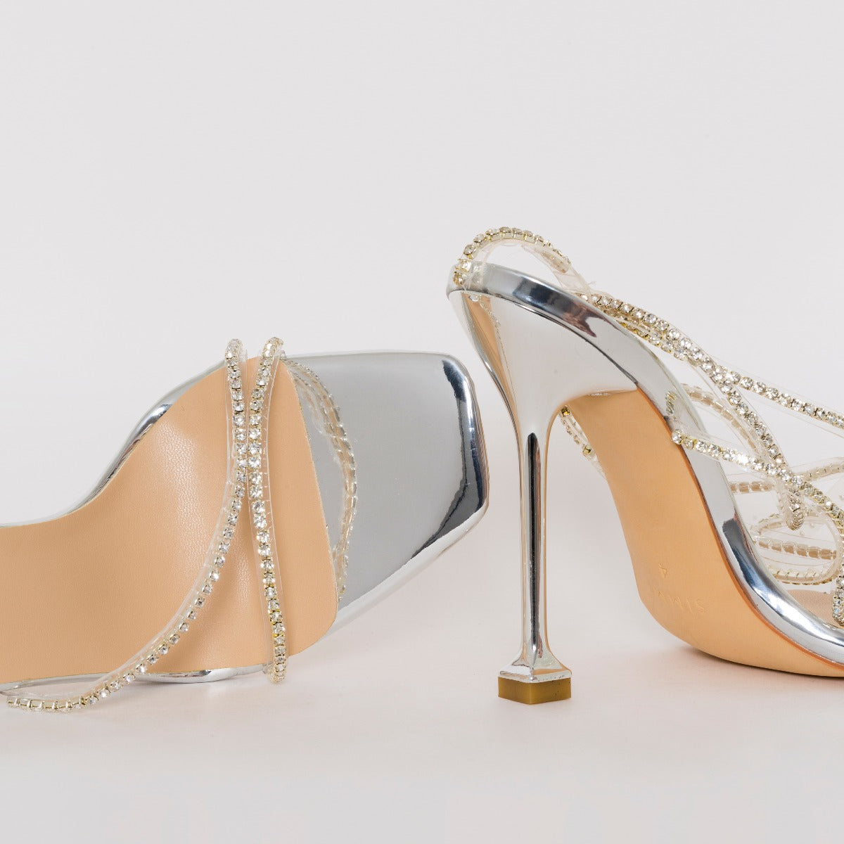 Chantel Silver Clear Diamante Strappy Heels