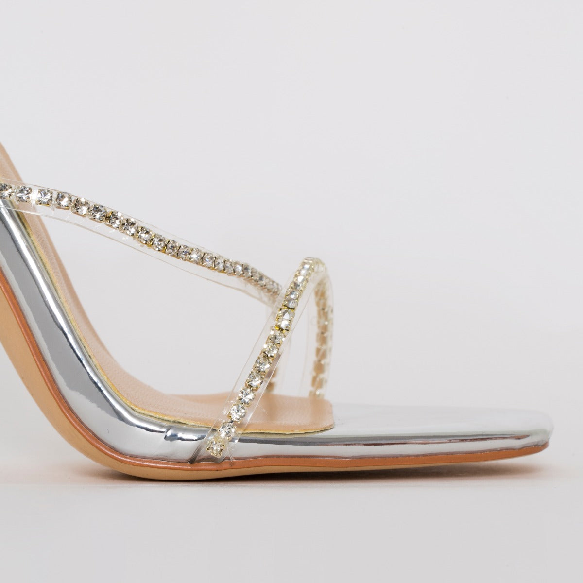 Chantel Silver Clear Diamante Strappy Heels