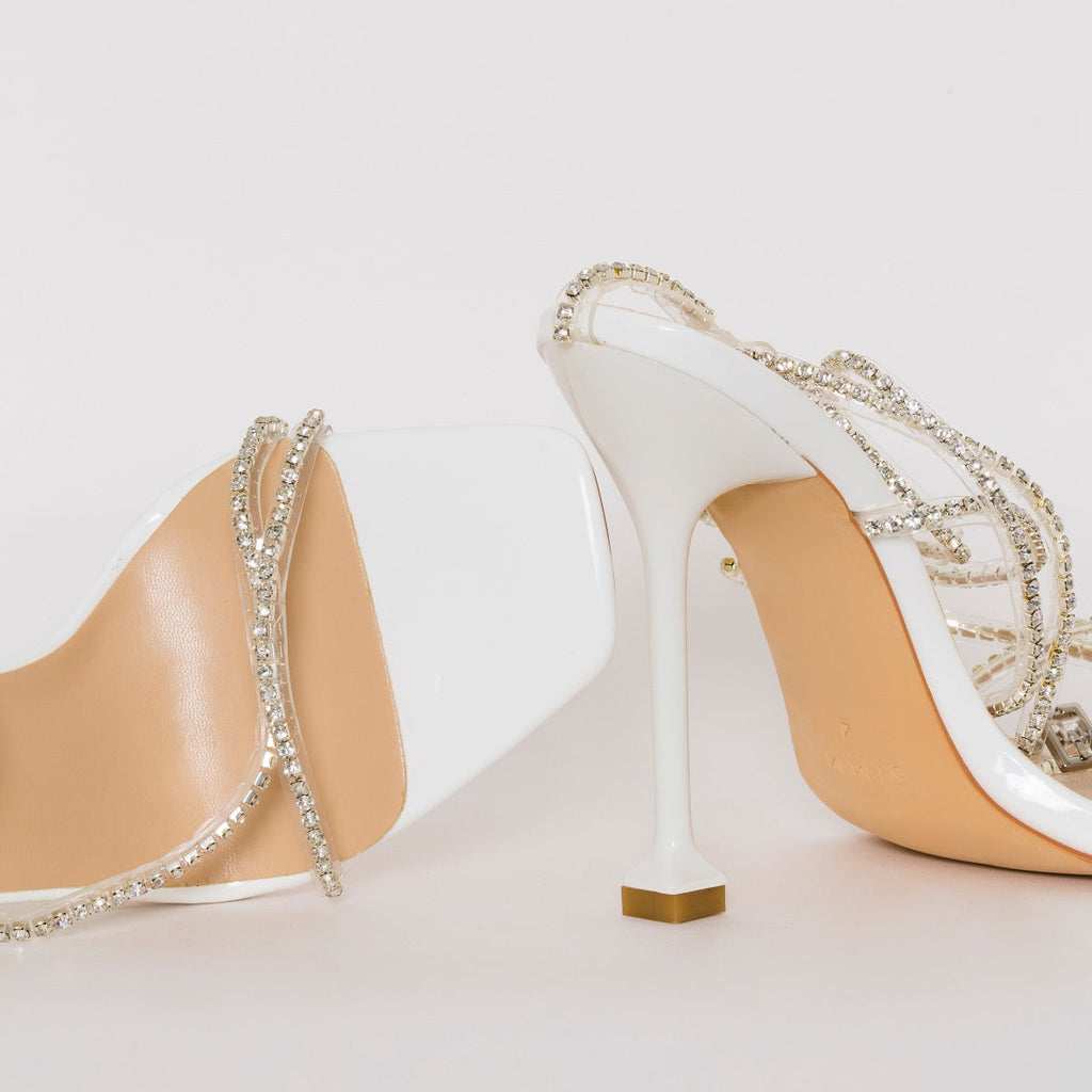 Chantel White Patent Clear Diamante Strappy Heels