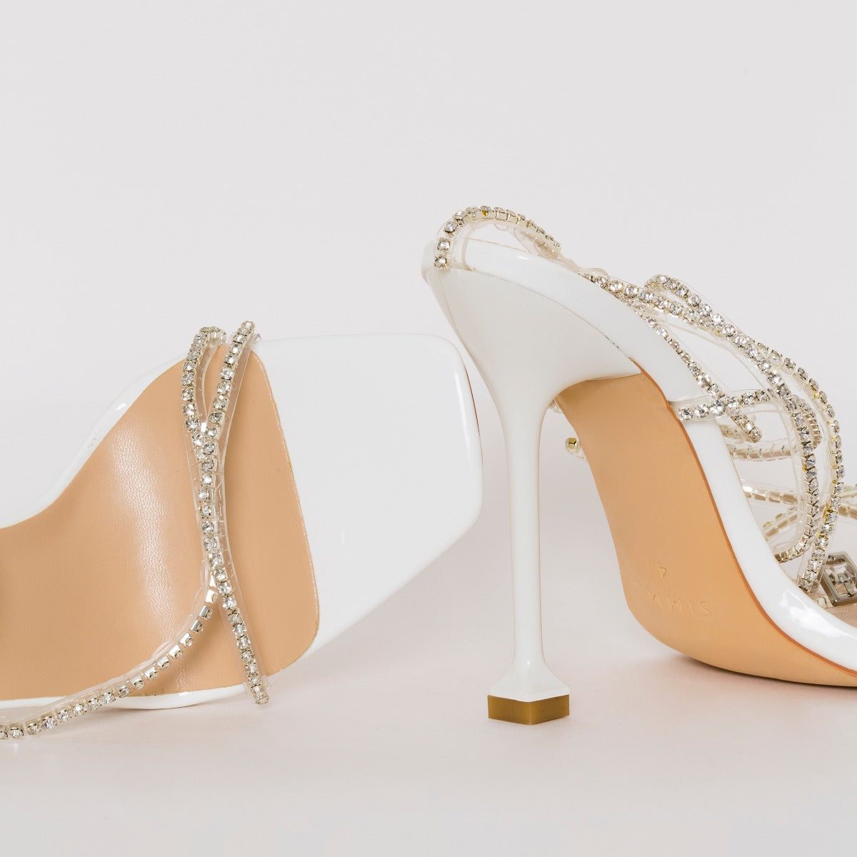Chantel White Patent Clear Diamante Strappy Heels