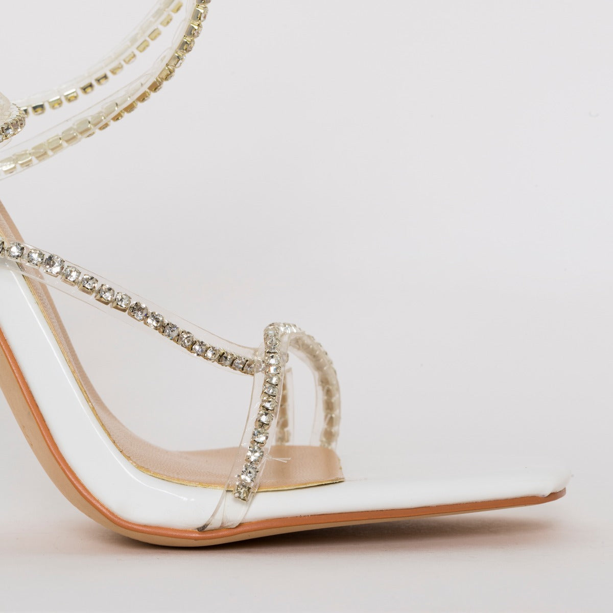 Chantel White Patent Clear Diamante Strappy Heels