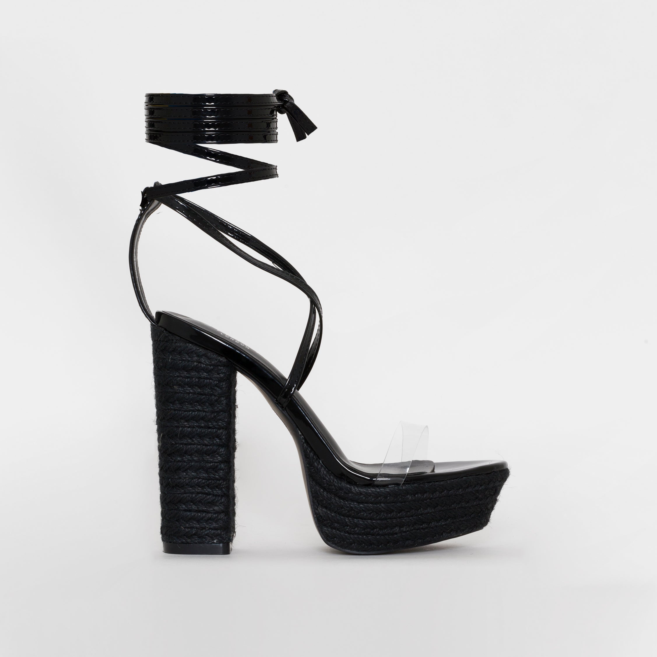 Akira Black Patent Lace Up Platform Heels