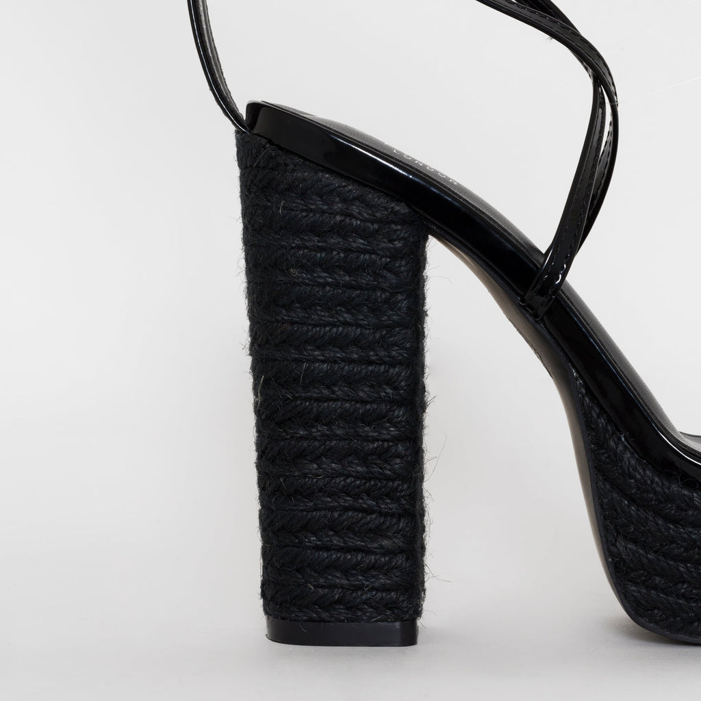 Akira Black Patent Lace Up Platform Heels