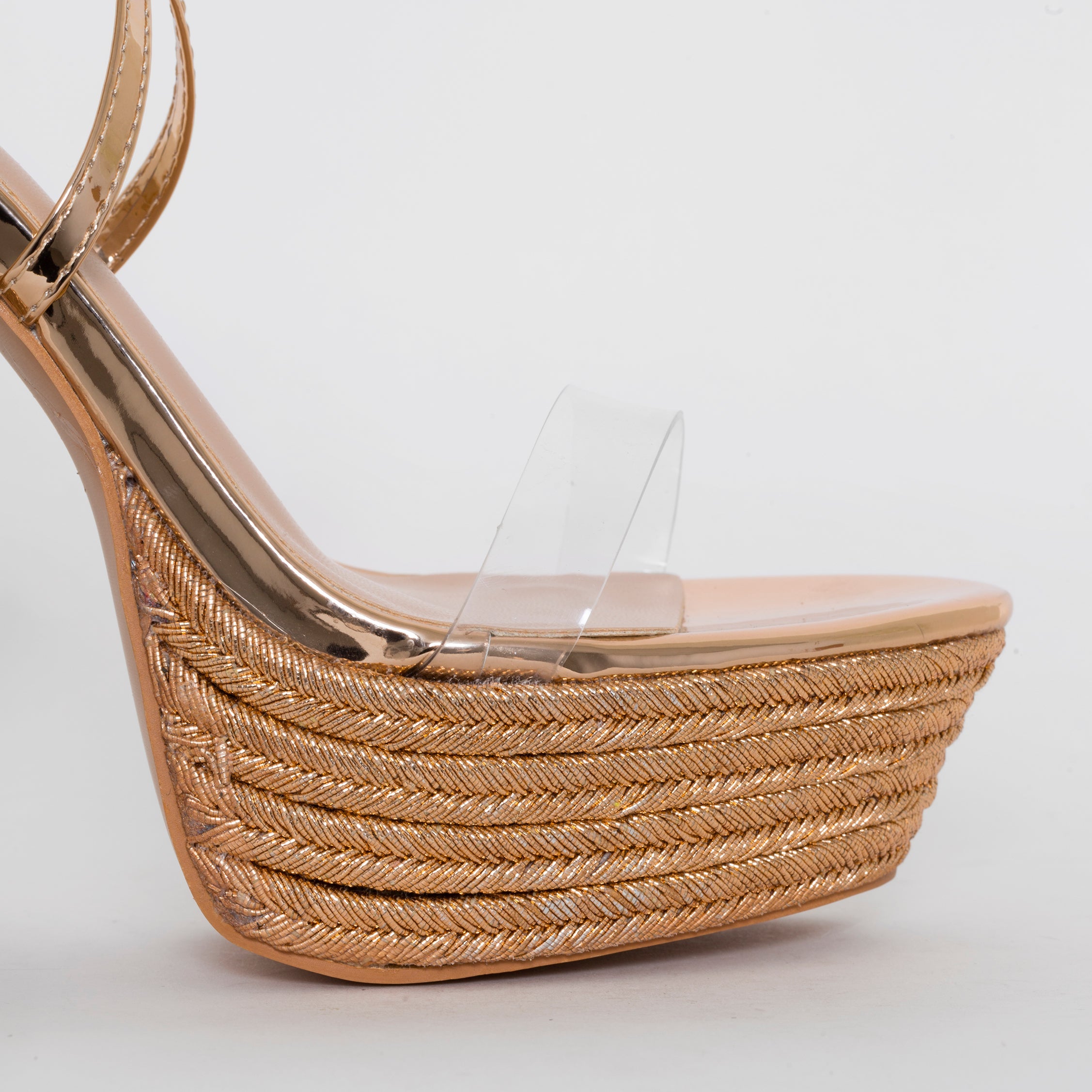 Akira Rose Gold Patent Lace Up Platform Heels