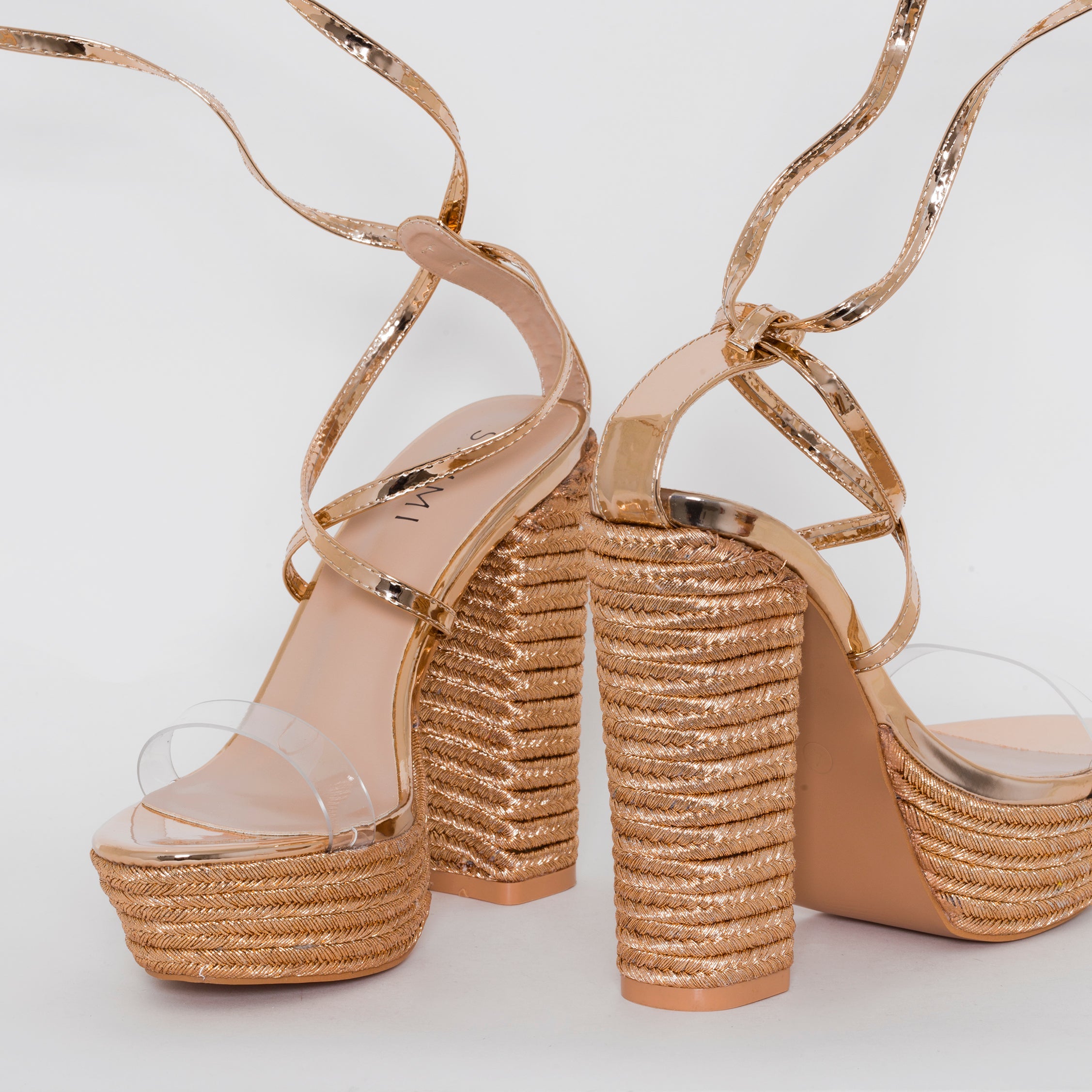 Akira Rose Gold Patent Lace Up Platform Heels