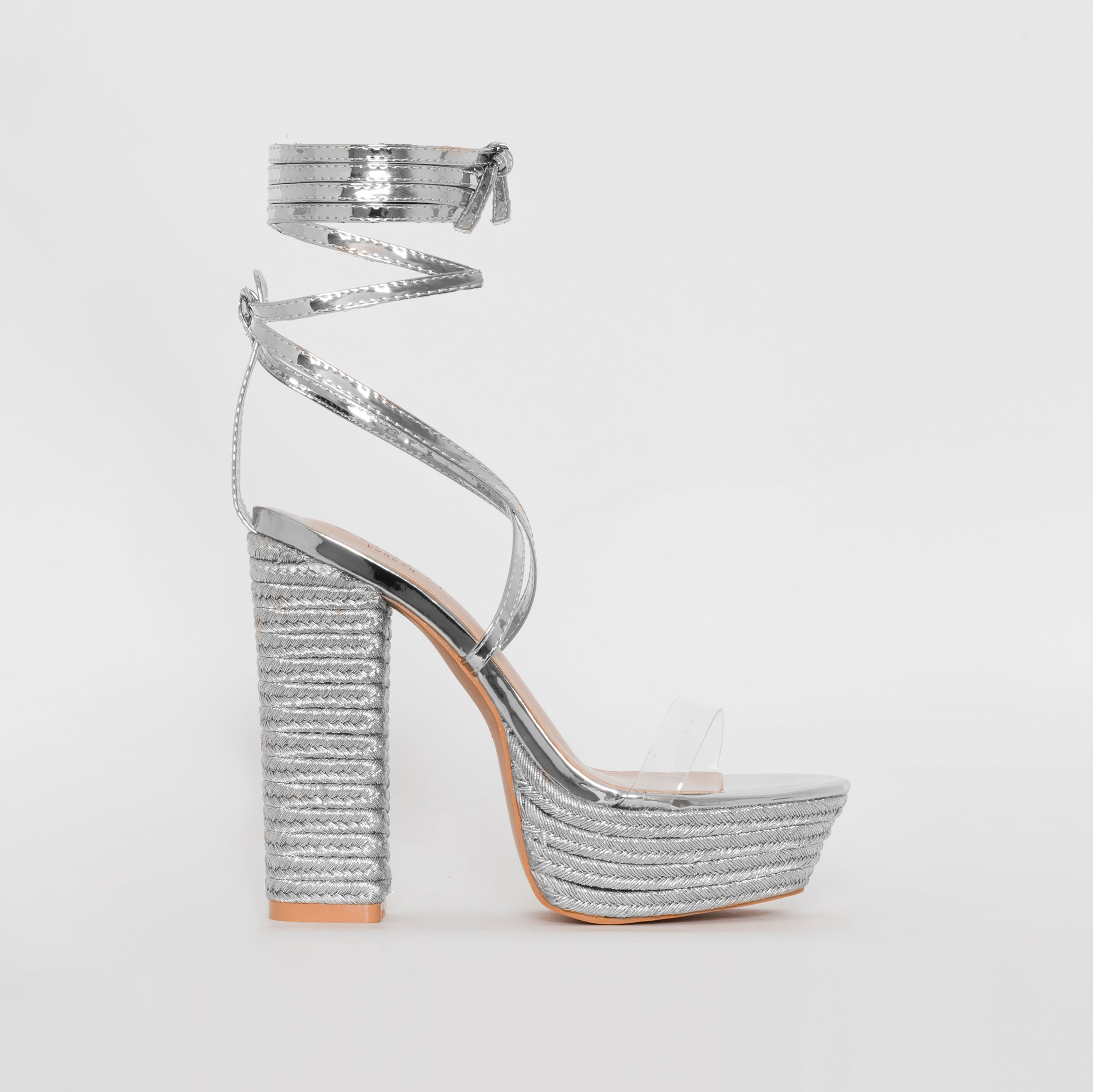 Akira Silver Patent Lace Up Platform Heels