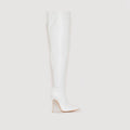Isabel White Croc Print Thigh High Stiletto Boots