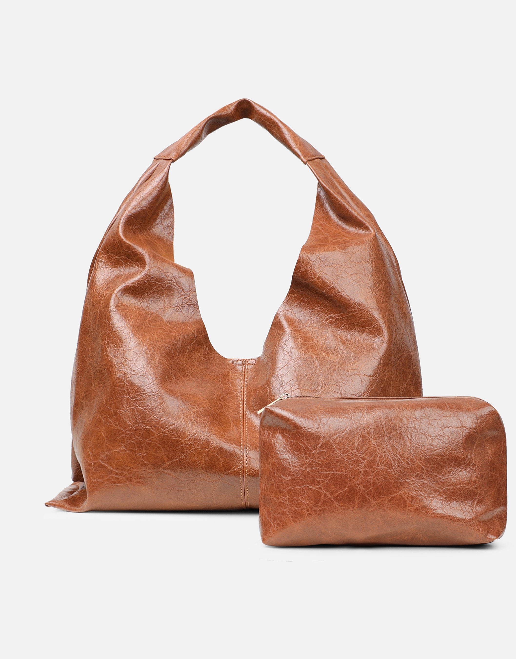 Abina Dark Tan Soft Hobo Shoulder Bag