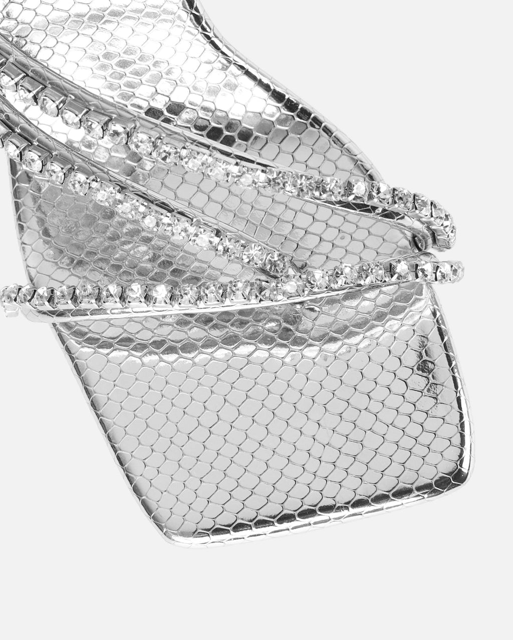 Freesia Silver Faux Snake Print Spiral Mid Heels