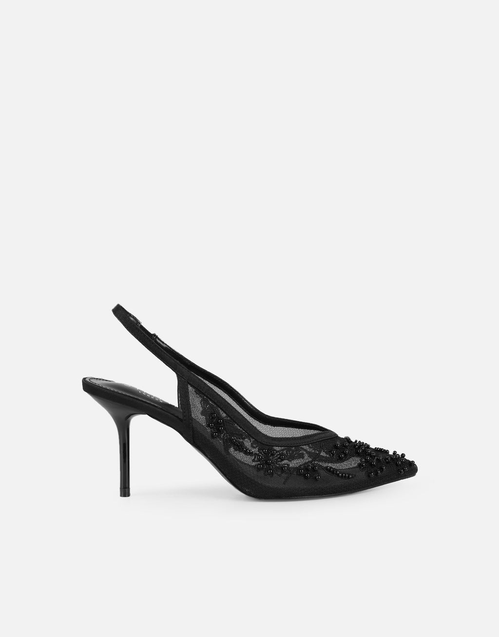 Alizia Black Mesh Embellished Slingback Courts