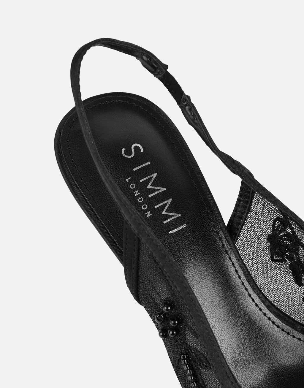 Alizia Black Mesh Embellished Slingback Courts