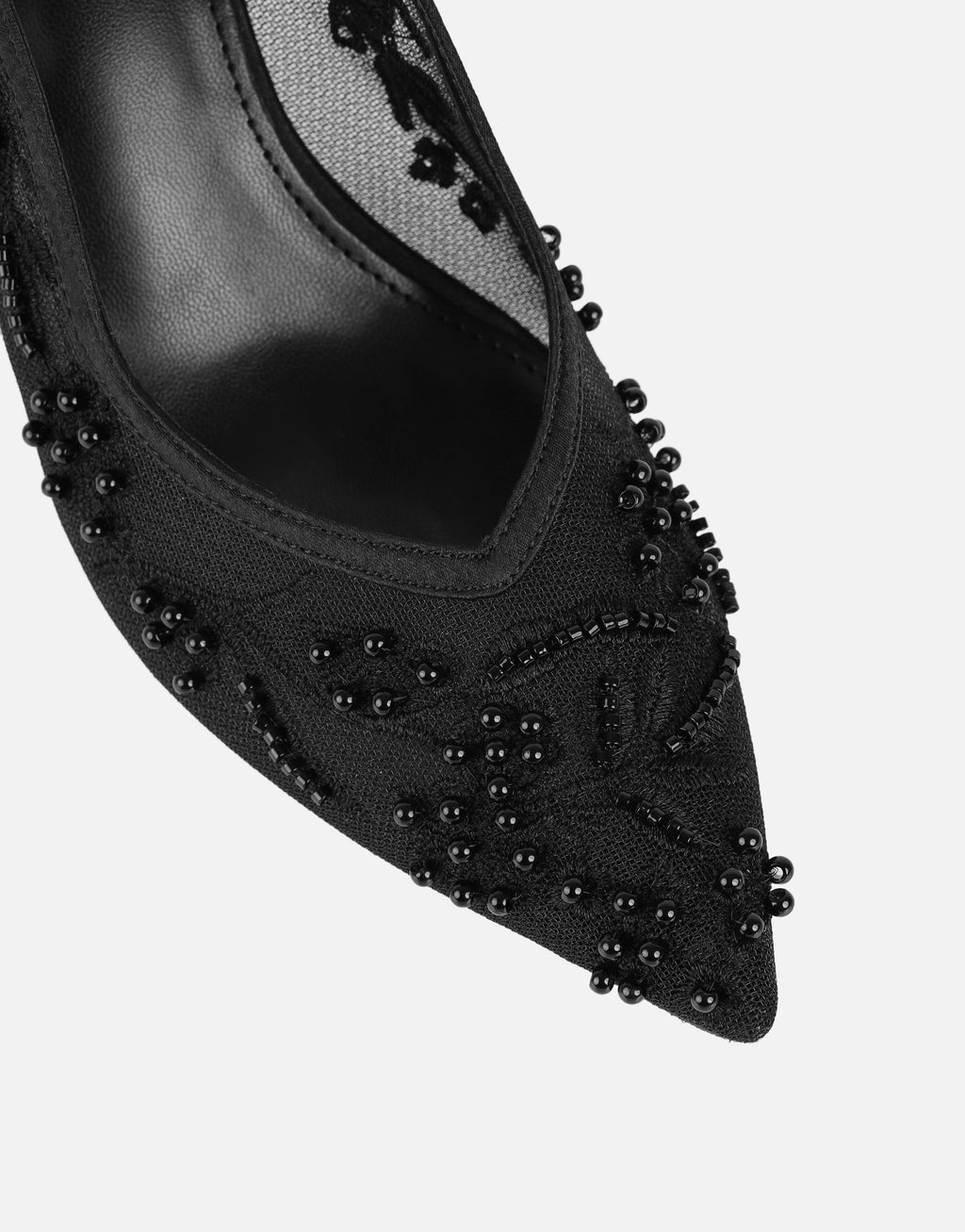 Alizia Black Mesh Embellished Slingback Courts
