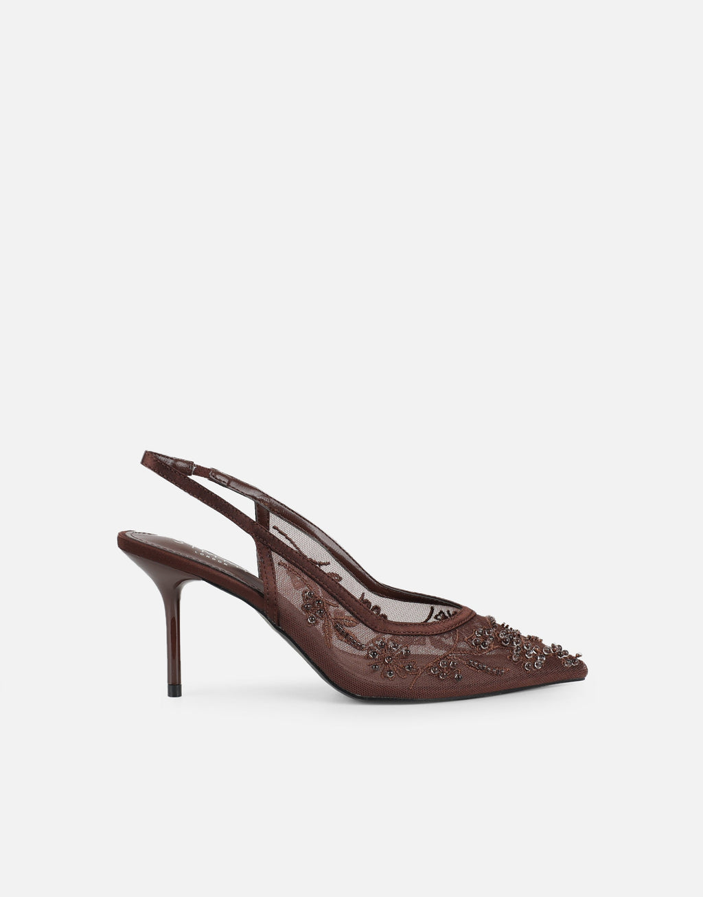 Alizia Brown Mesh Embellished Slingback Courts