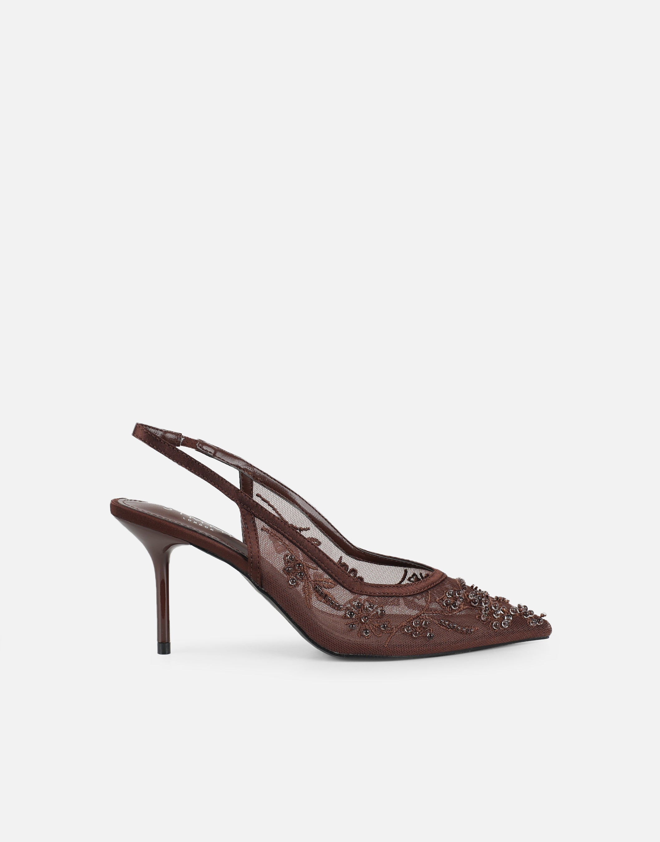 Alizia Brown Mesh Embellished Slingback Courts
