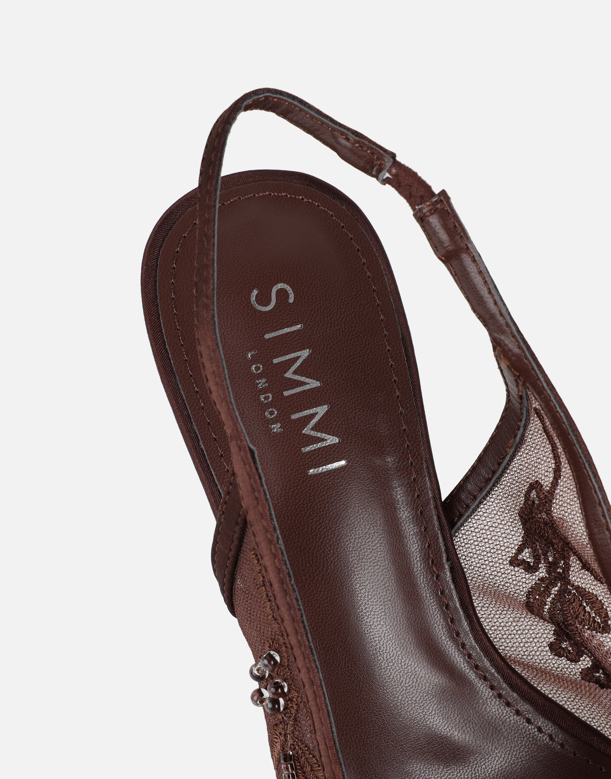 Alizia Brown Mesh Embellished Slingback Courts