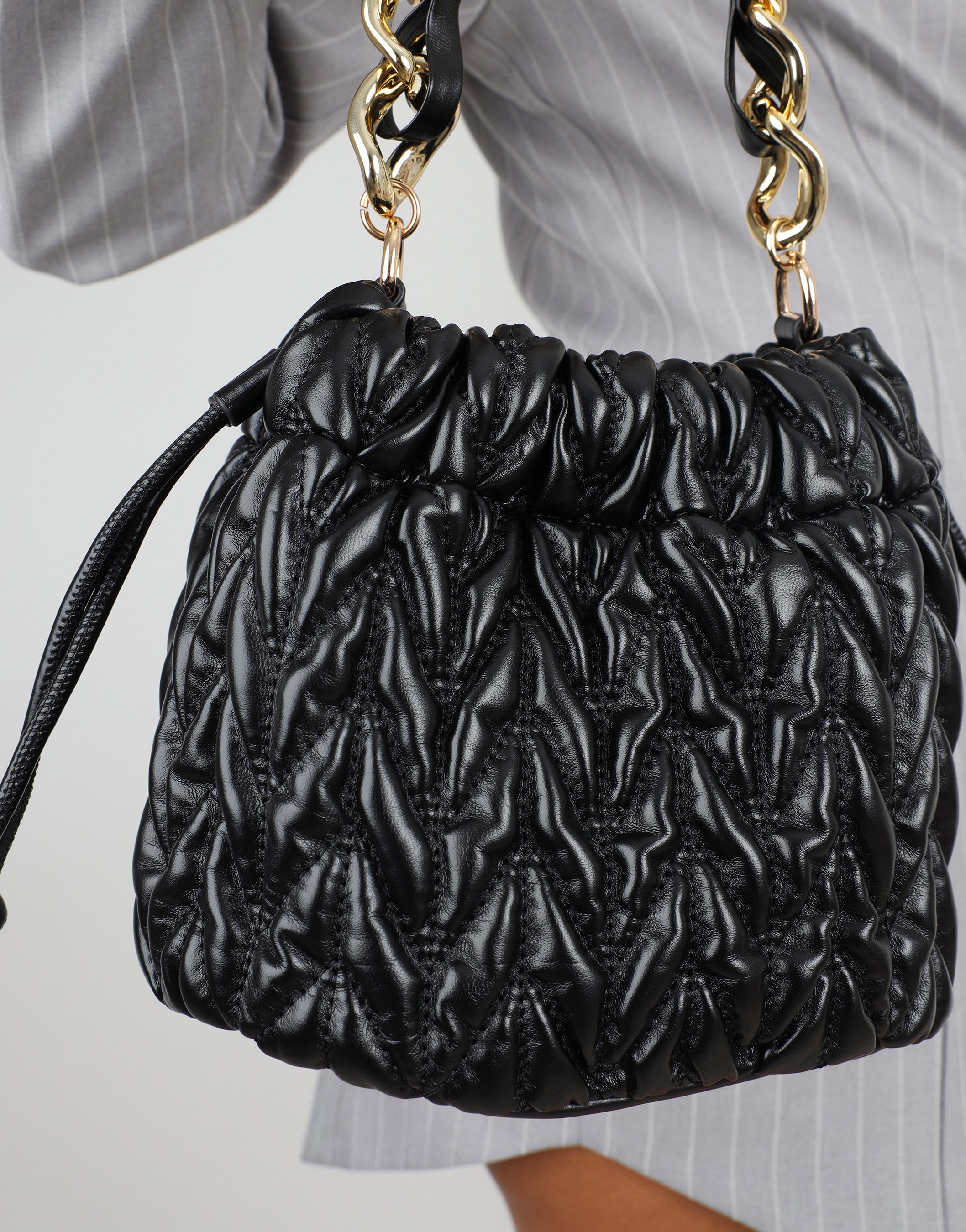 Amanza Black Mini Chain Bucket Bag