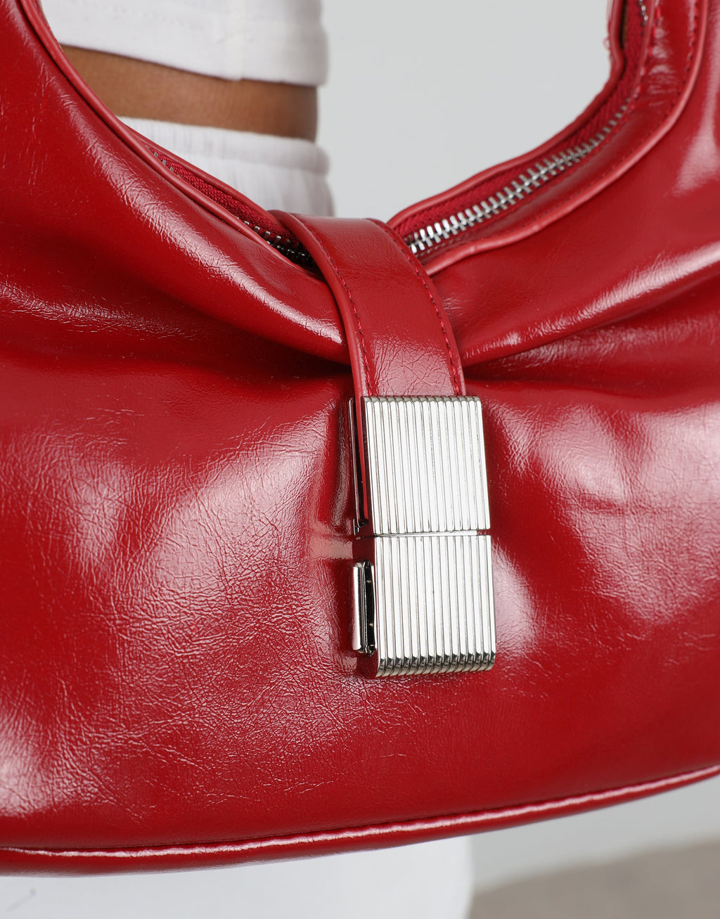 Asher Red Buckle Detail Shoulder Bag