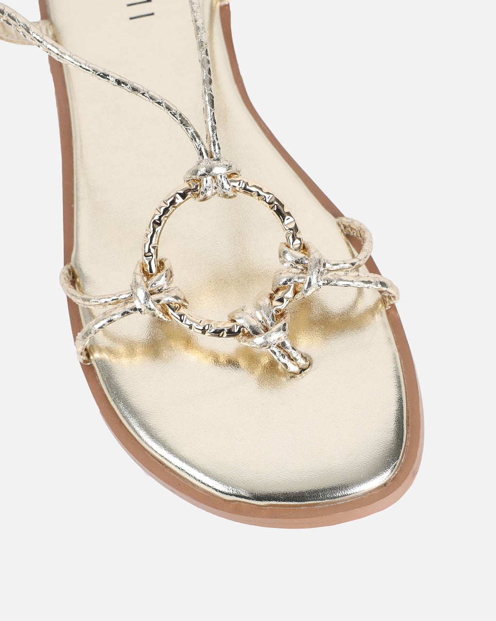 Bari Gold Mirror Tie Up Gold Detail Sandals