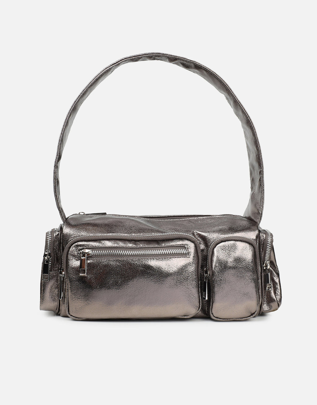 Ceyda Pewter Metallic Barrel Utility Shoulder Bag