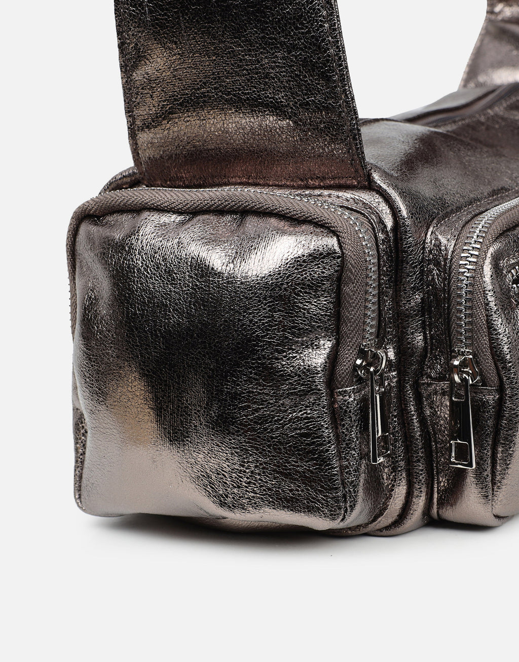 Ceyda Pewter Metallic Barrel Utility Shoulder Bag