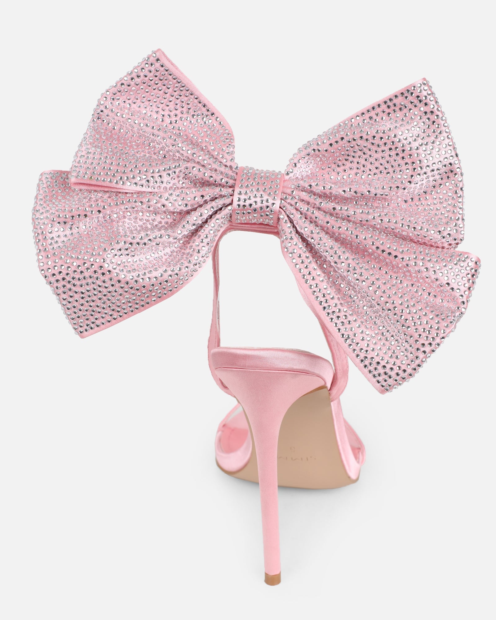 Abbah Pink Satin Diamante Bow Heeled Sandals
