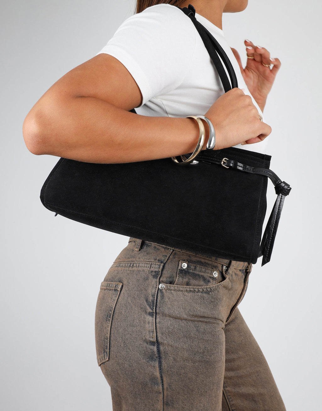 Eos Black Suede Handbag