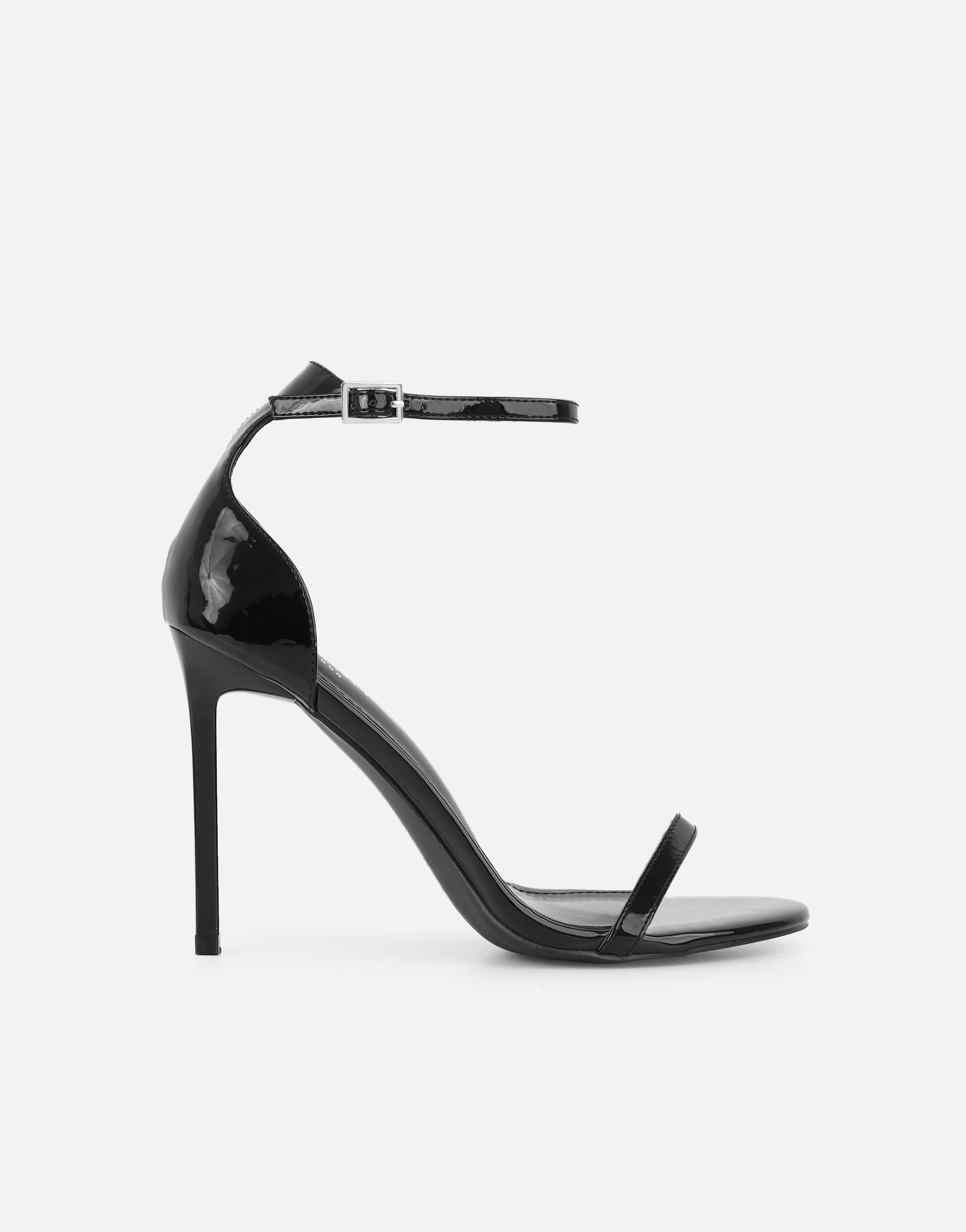 Gabby Black Patent Barely There Heeled Sandals