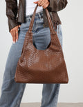 Heather Large Brown Woven Shoulder Bag