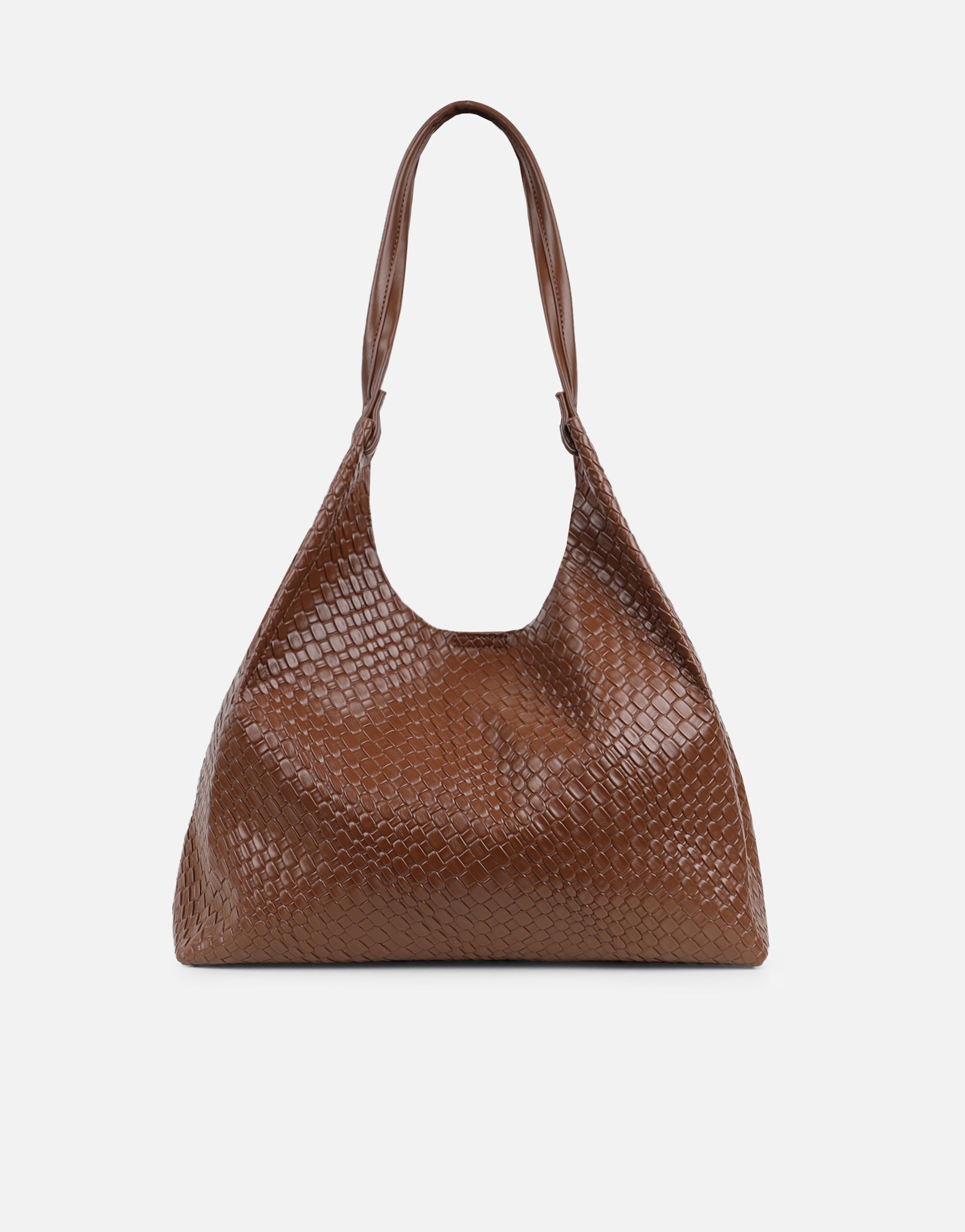 Heather Large Brown Woven Shoulder Bag