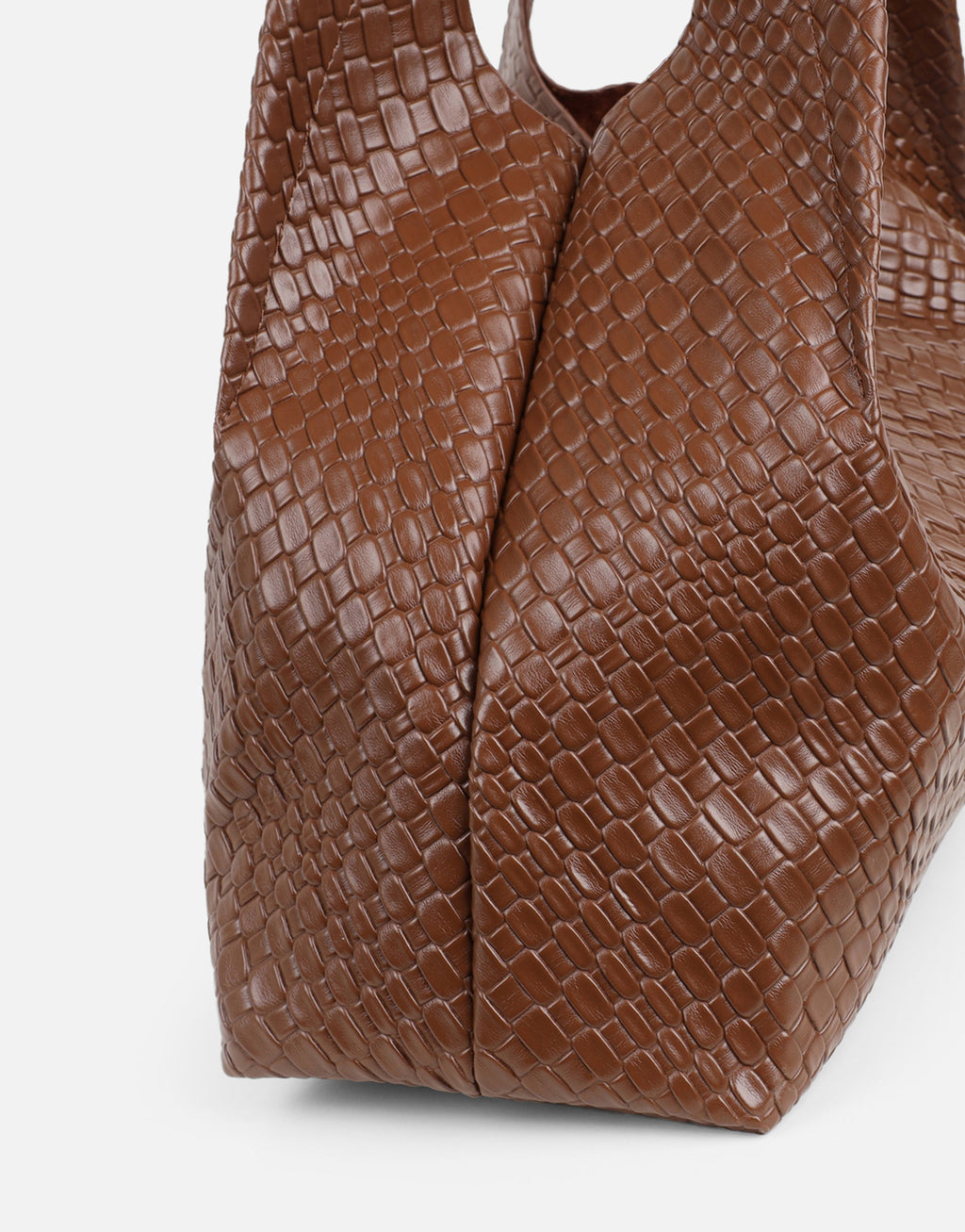 Heather Large Brown Woven Shoulder Bag