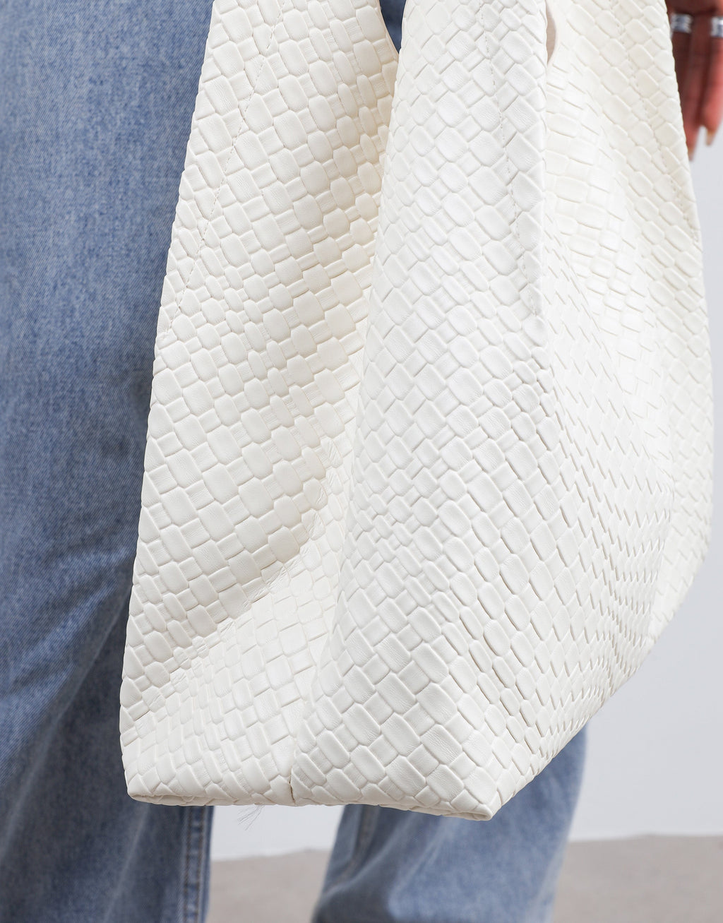 Heather Large Woven Stone Shoulder Bag